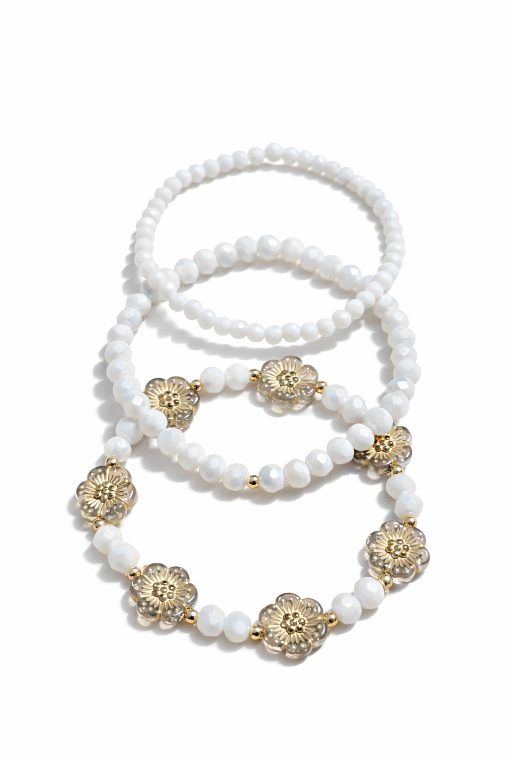 Armband Set weiß Blume mit goldenen Details
