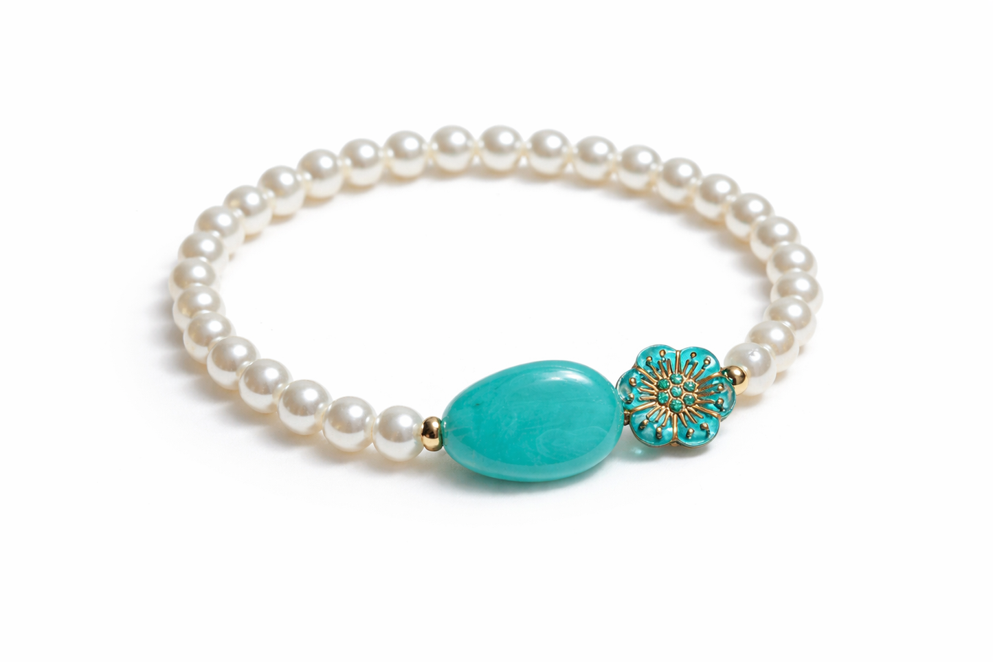 Armband Perlen mit türkisen Stein und Blume