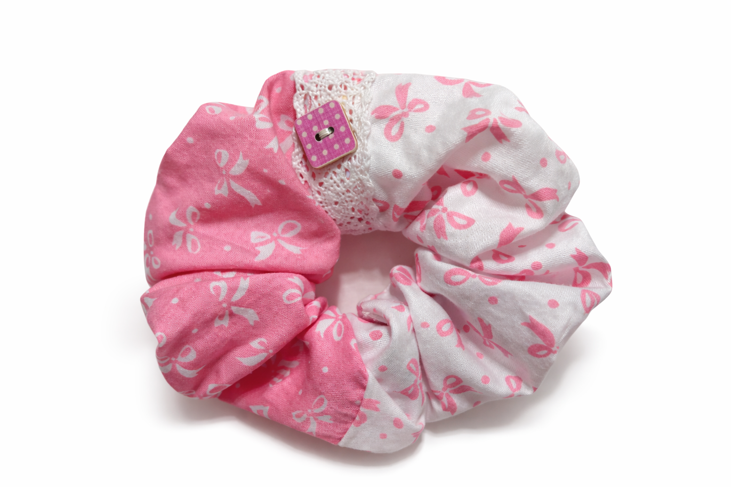 Scrunchie Handgefertigt aus 100 % Baumwolle pink/rosa mit Schleifen