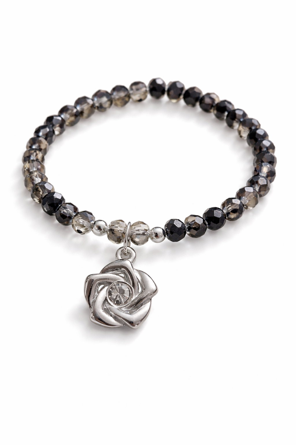 Armband schwarz/ silber Rosenanhänger