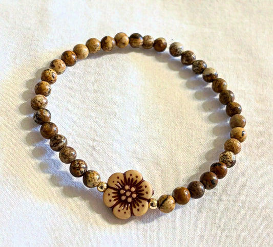 Armband aus natürlichen Jaspis Perlen und Blume
