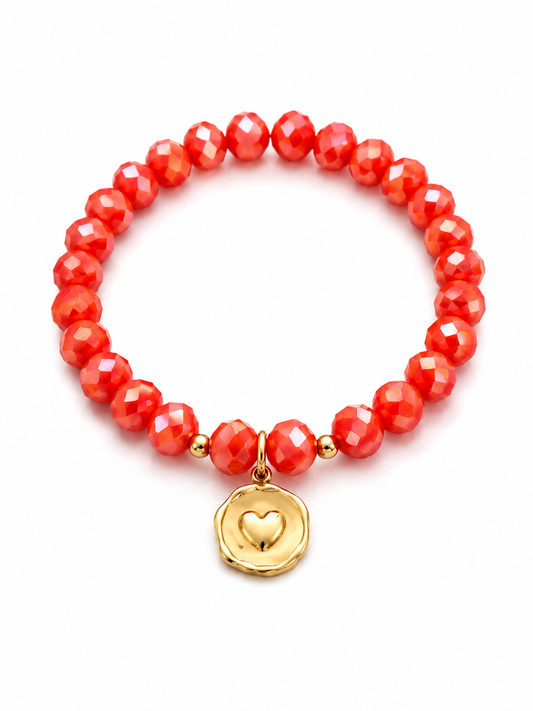 Armband in Koralle mit Herz-Anhänger