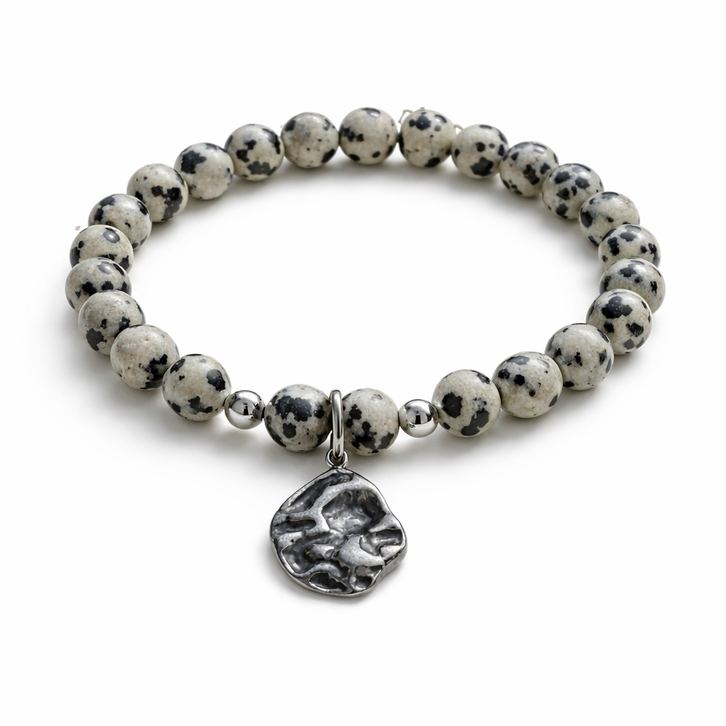 Armband schwarz weiß mit silbernen Details
