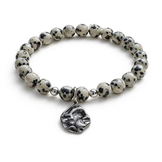 Armband schwarz weiß mit silbernen Details