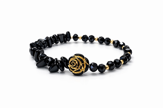 Armband Schwarz-Gold mit Rosenakzent