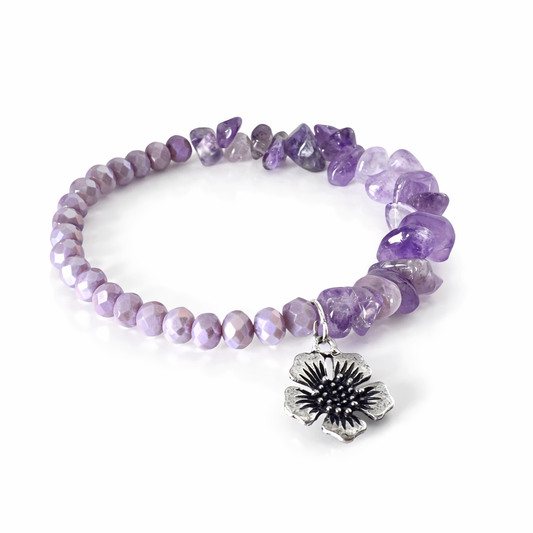 Bracelet in lavender tones with flower pendant