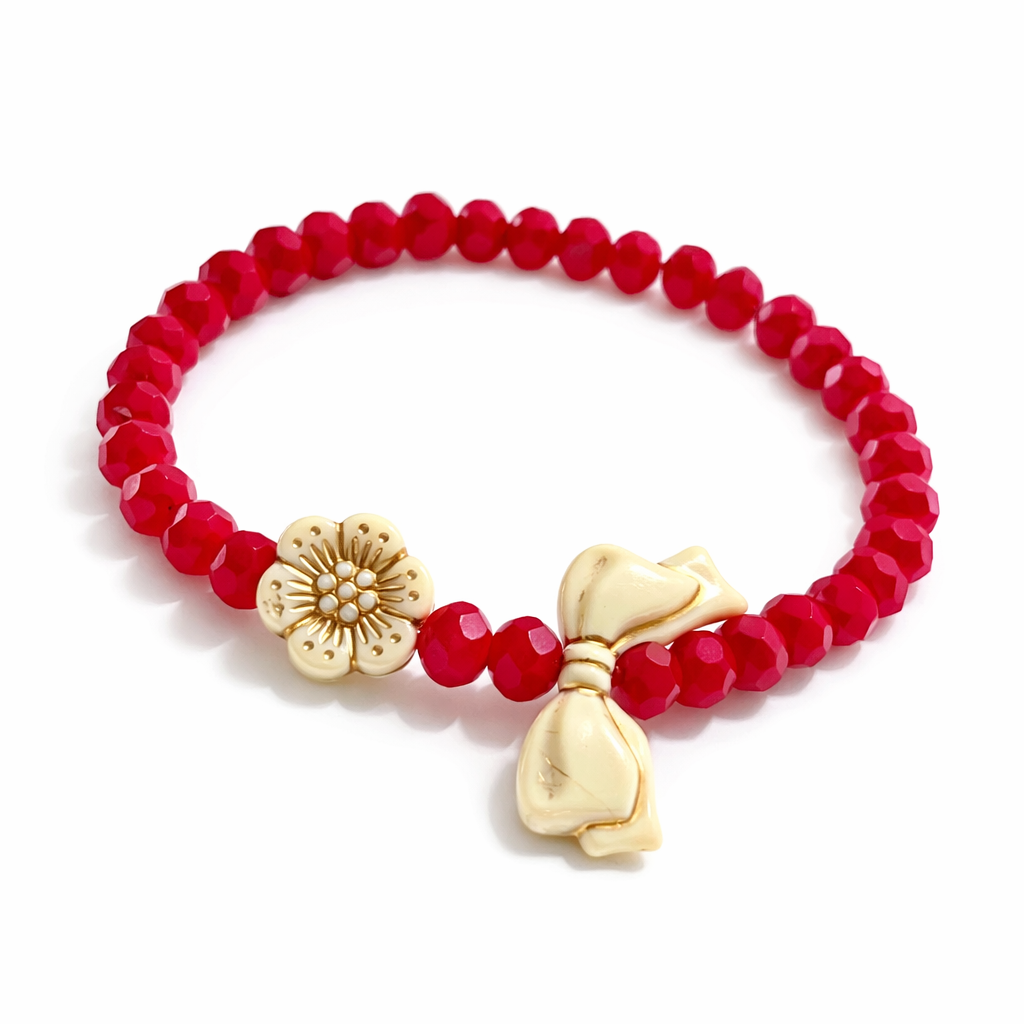 Armband rot mit Schleife und Blume