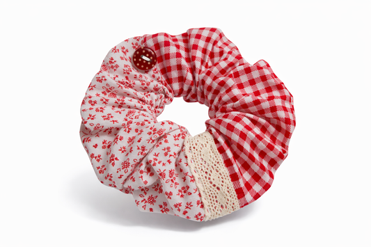 Scrunchie Handgefertigt aus 100 % Baumwolle Rot Kariert