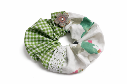 Scrunchie Handgefertigt aus 100 % Baumwolle Grün Kariert