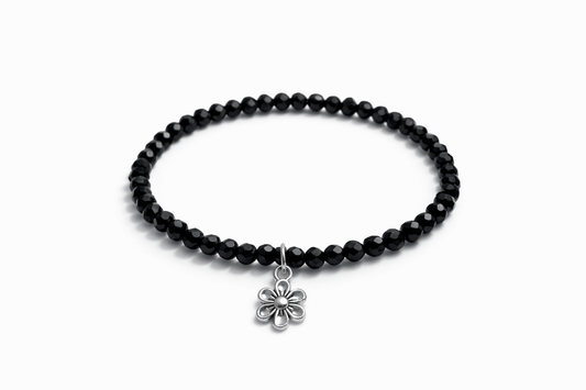Armband schwarz mit Blumenanhänger