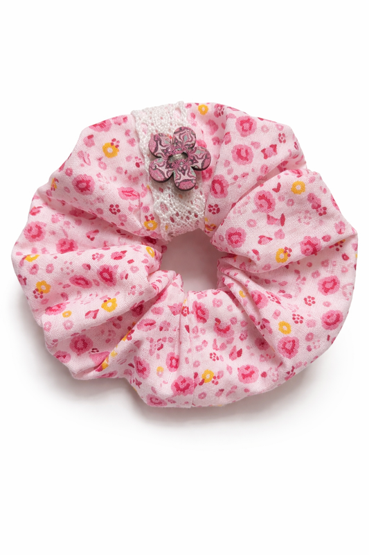 Scrunchie Handmade from 100% cotton white with small red flowers