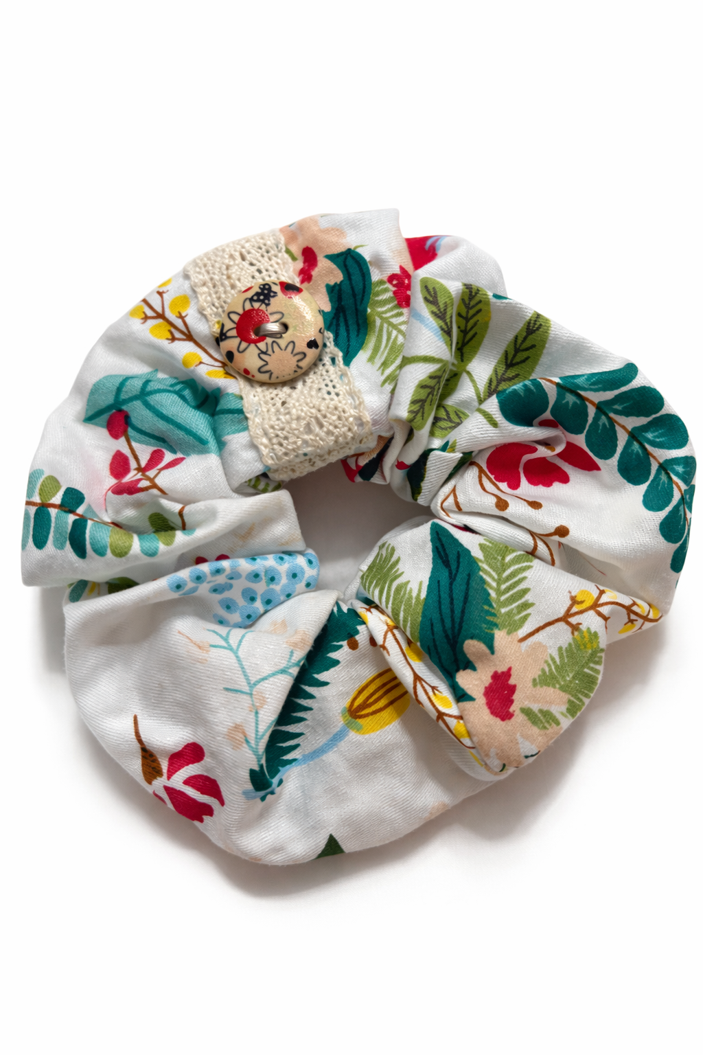 Scrunchie Handmade from 100% cotton white with flowers