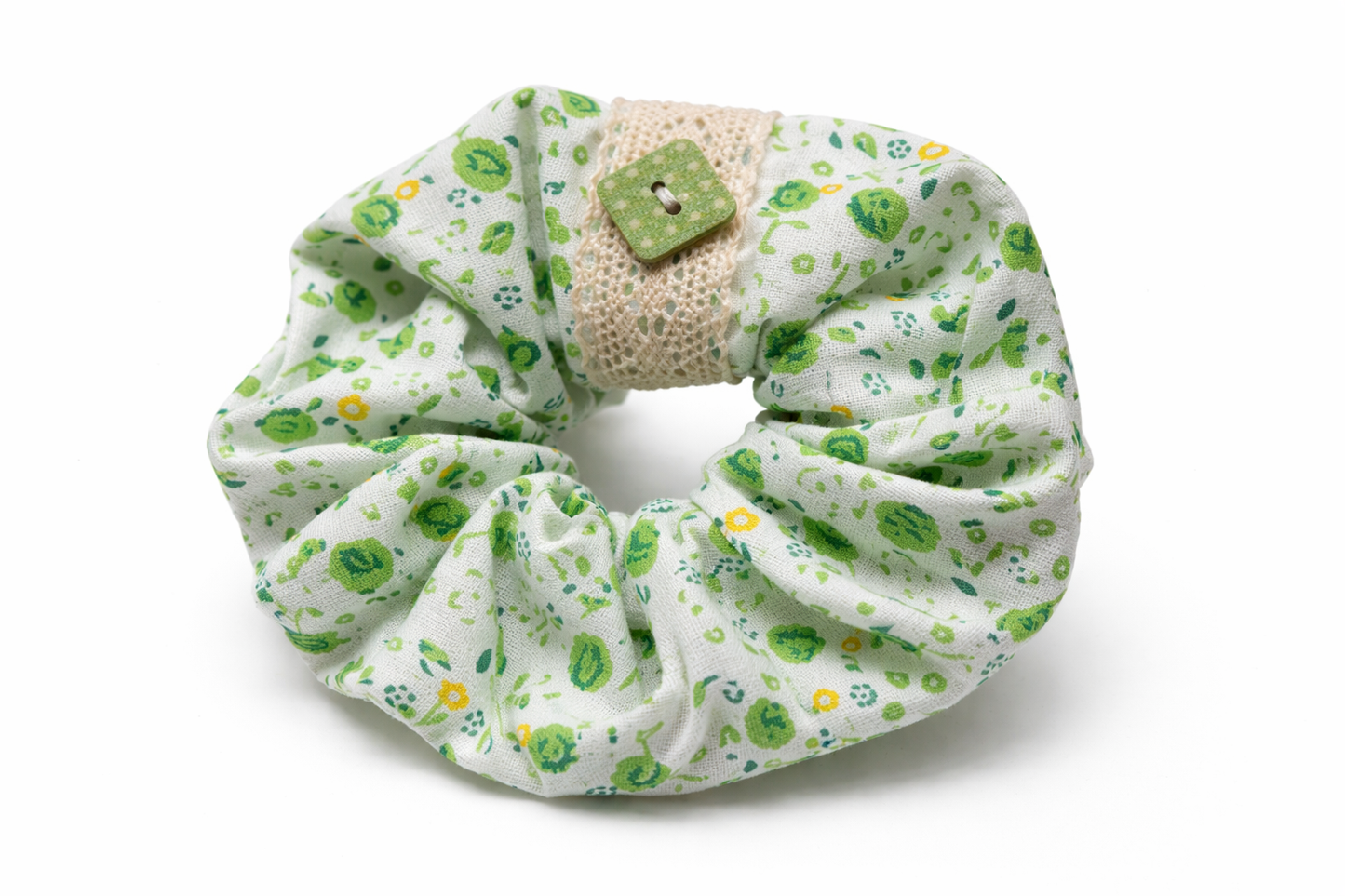 Scrunchie Handmade from 100% cotton white with flowers