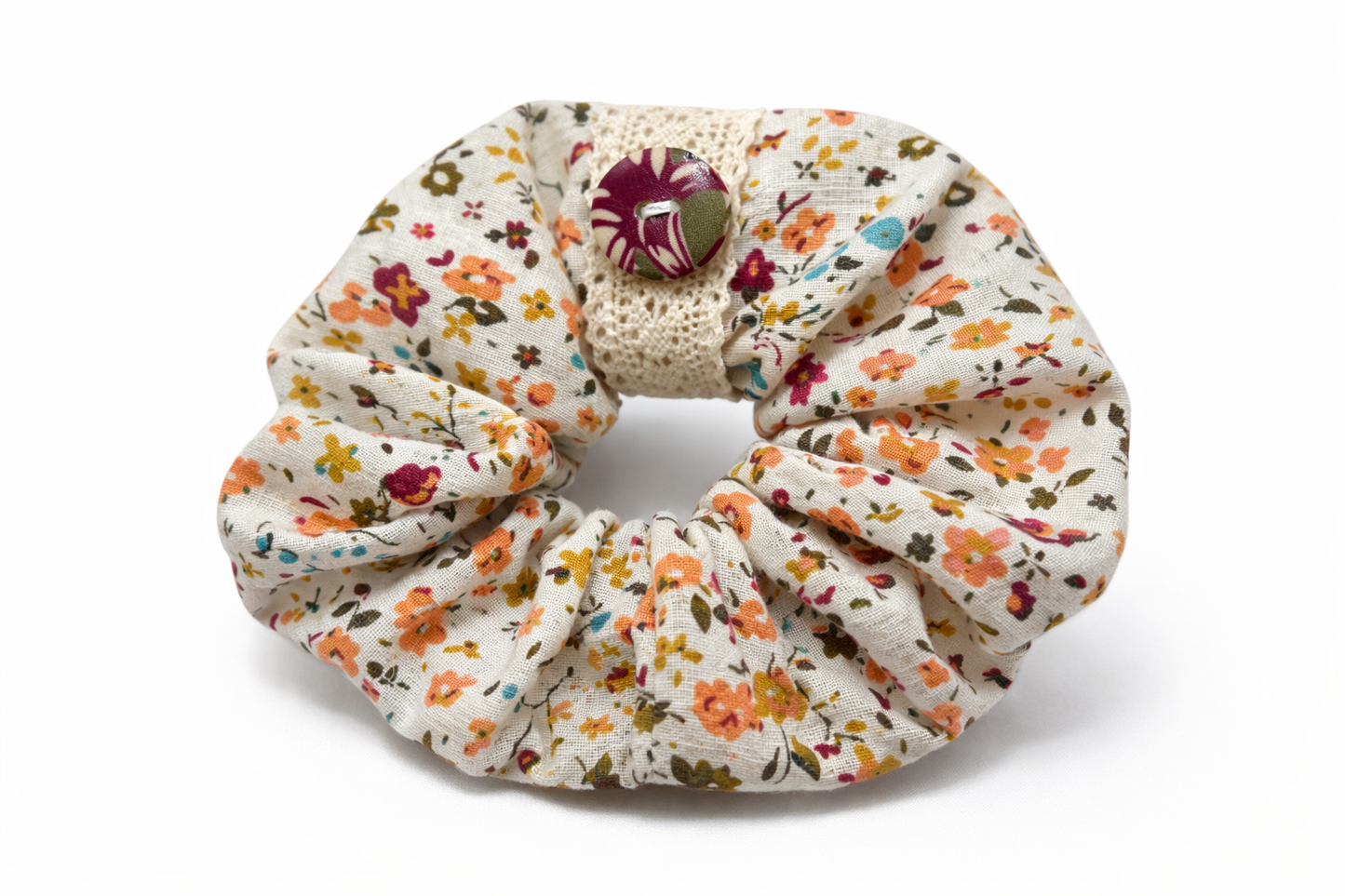 Scrunchie Handmade from 100% cotton white with flowers