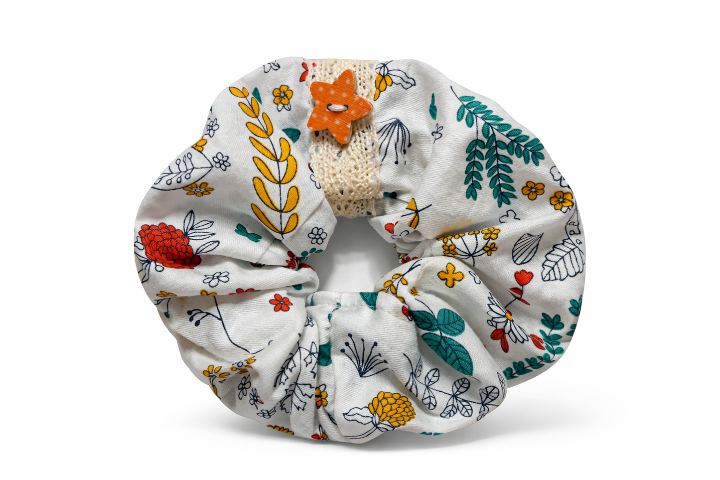 Scrunchie Handmade from 100% cotton white with flowers