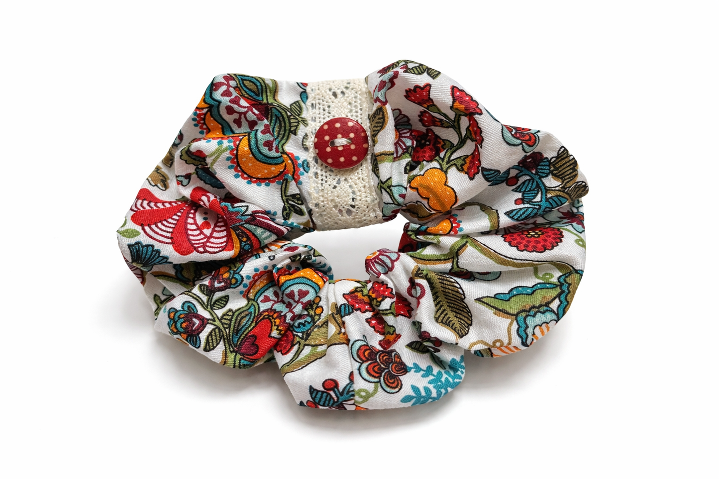 Scrunchie Handgefertigt aus 100 % Baumwolle bunt mit Blumen