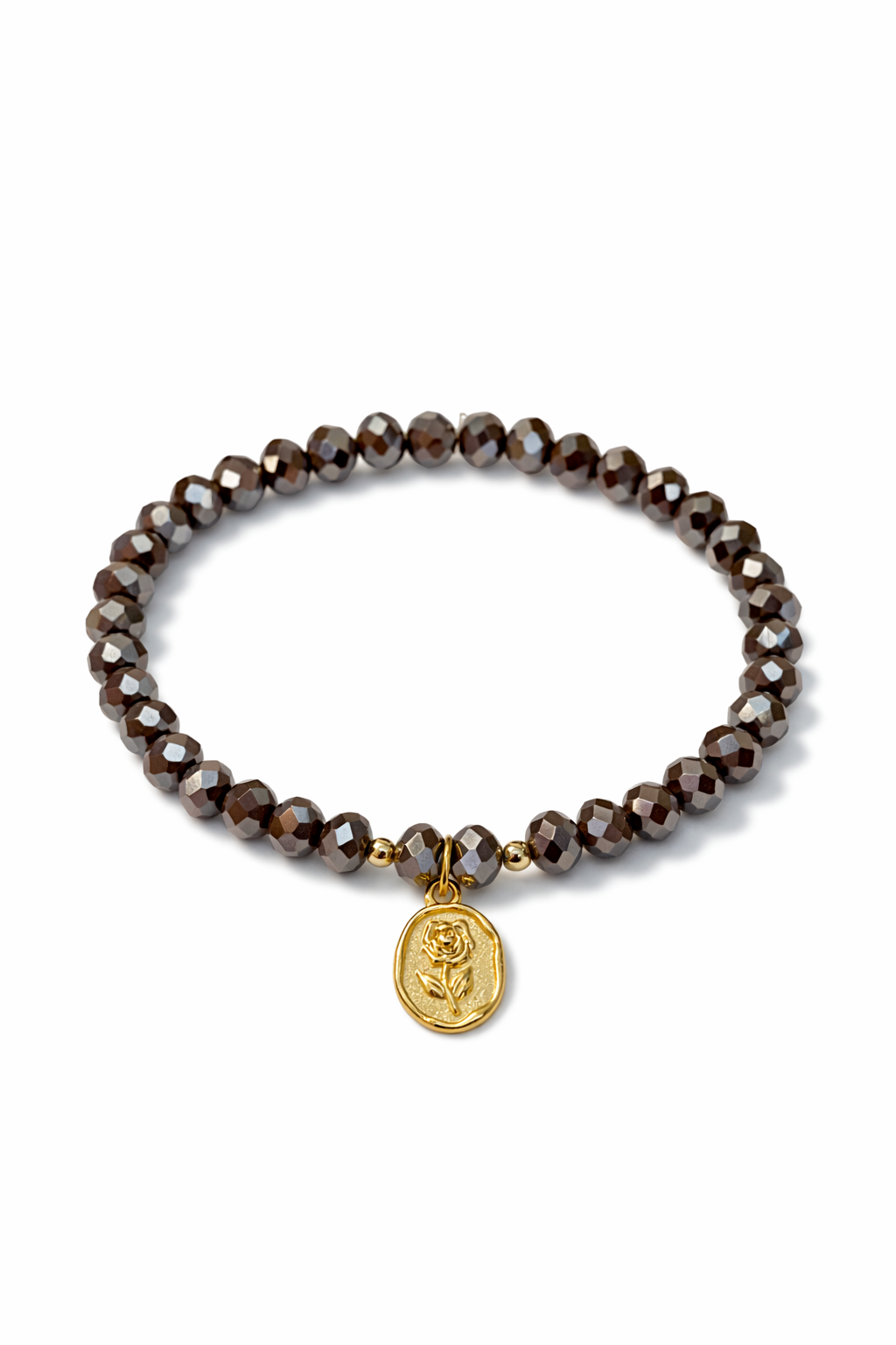 Brown bracelet with golden rose pendant