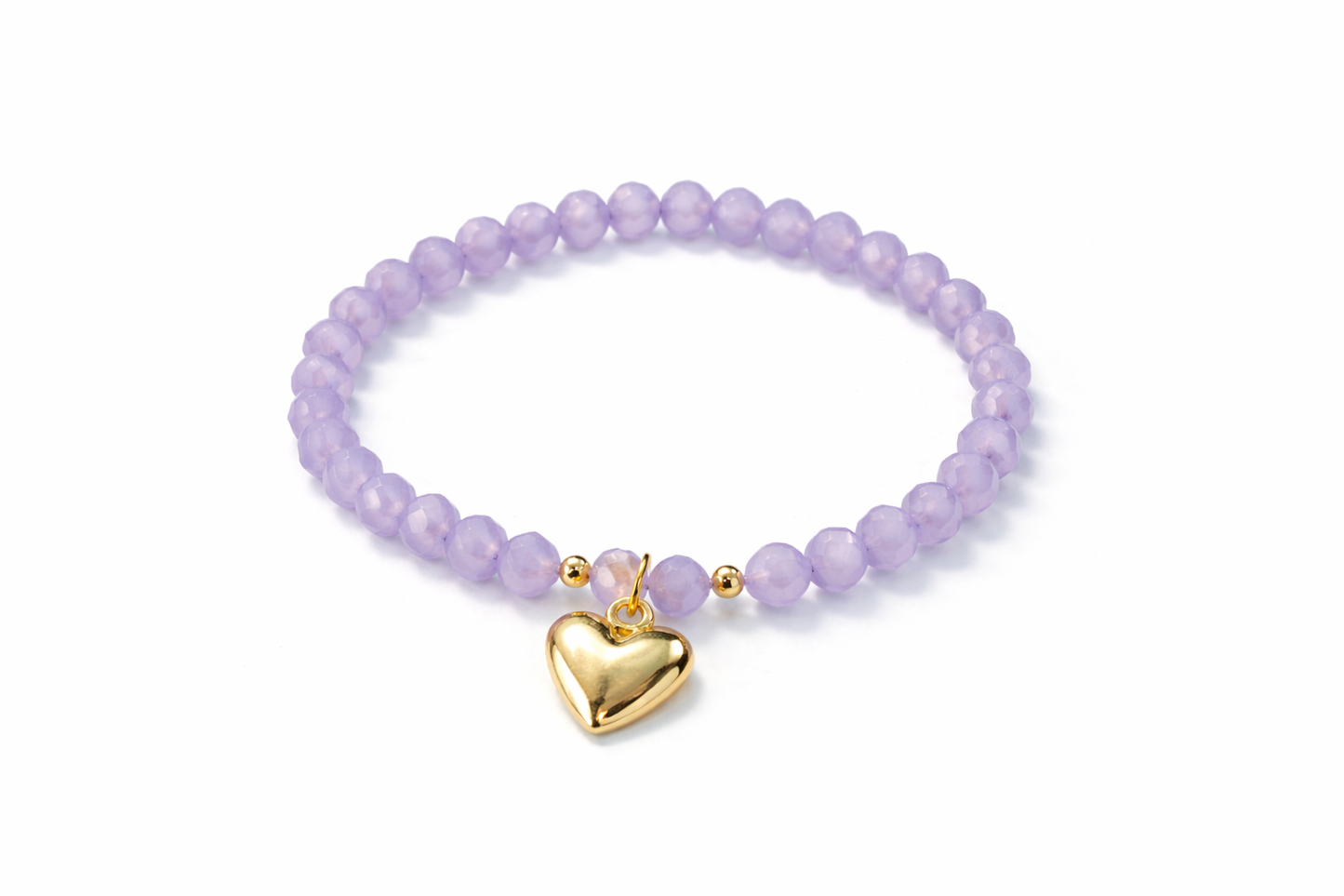 Lilac bracelet with heart pendant and gold details