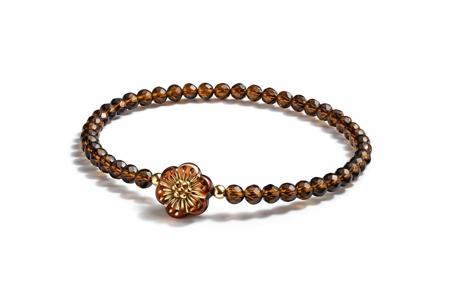 Brown bracelet with flower and gold details