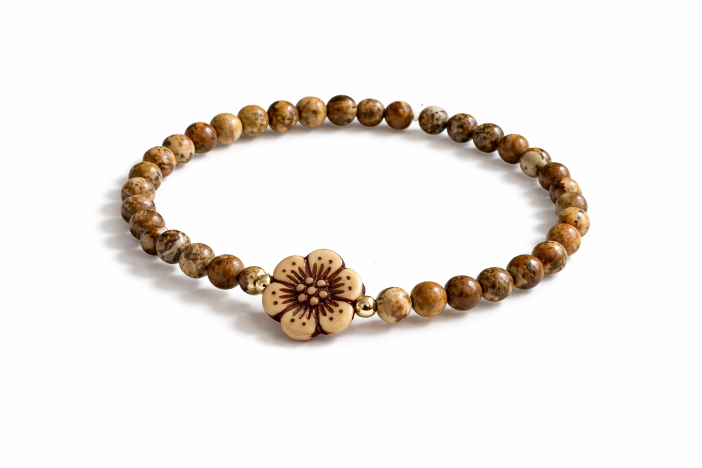 Armband aus natürlichen Jaspis Perlen und Blume