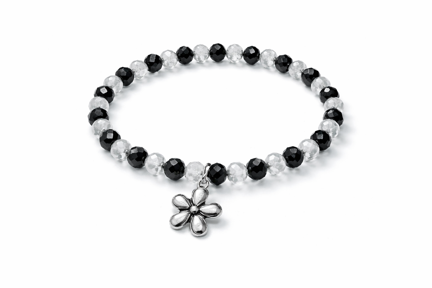 Armband schwarz weiß mit Blume