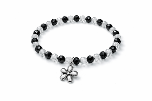 Armband schwarz weiß mit Blume