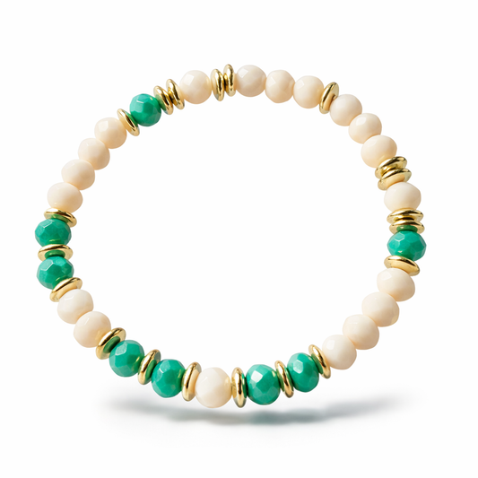 Green and cream bracelet with gold details