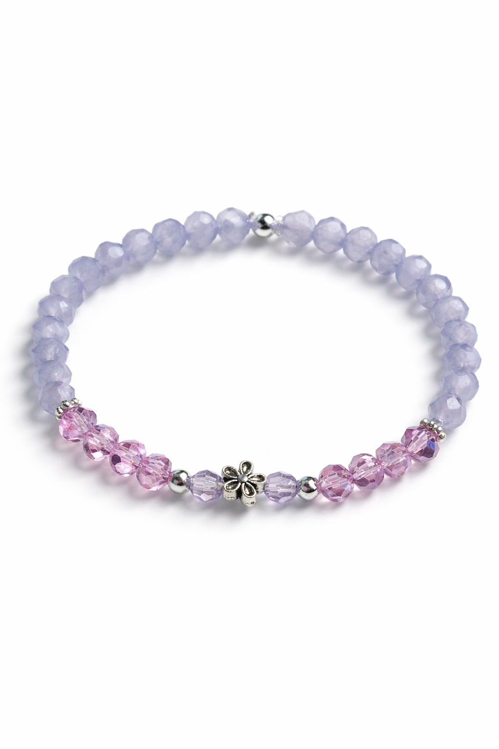 Armband lila mit Blume und silberne Details