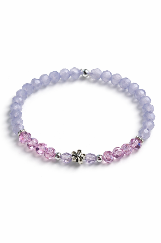 Armband lila mit Blume und silberne Details