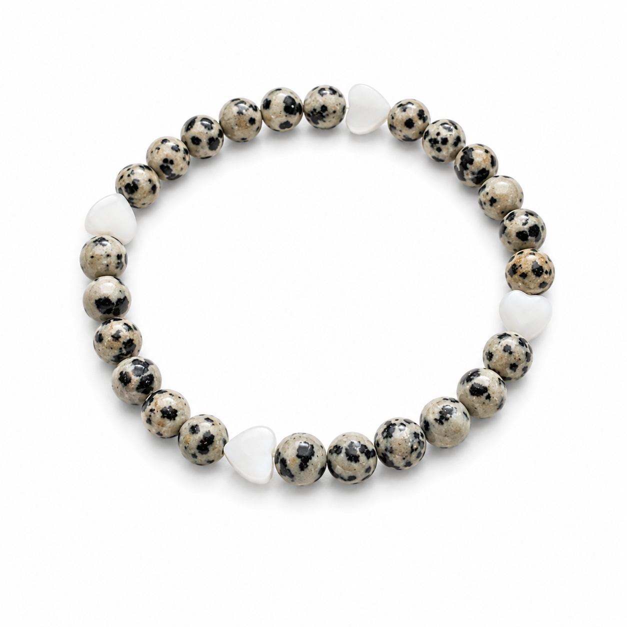 Armband Dalmatiner-Jaspis und Herz-Muschelperlen