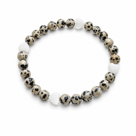 Armband Dalmatiner-Jaspis und Herz-Muschelperlen