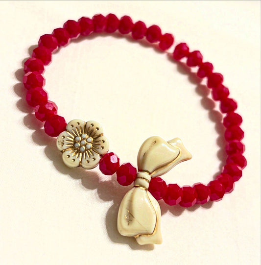 Armband rot mit Schleife und Blume